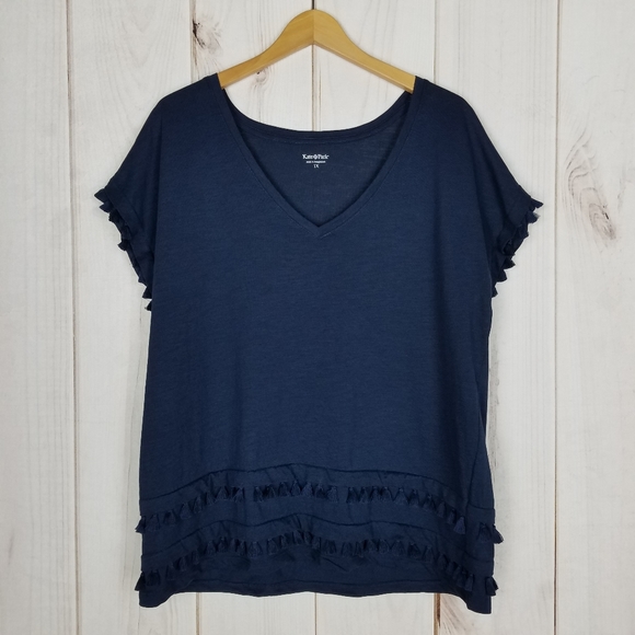 Kate Park Tops - Kate Park | Boho Blue V-Neck Tassels Blouse - 1X
